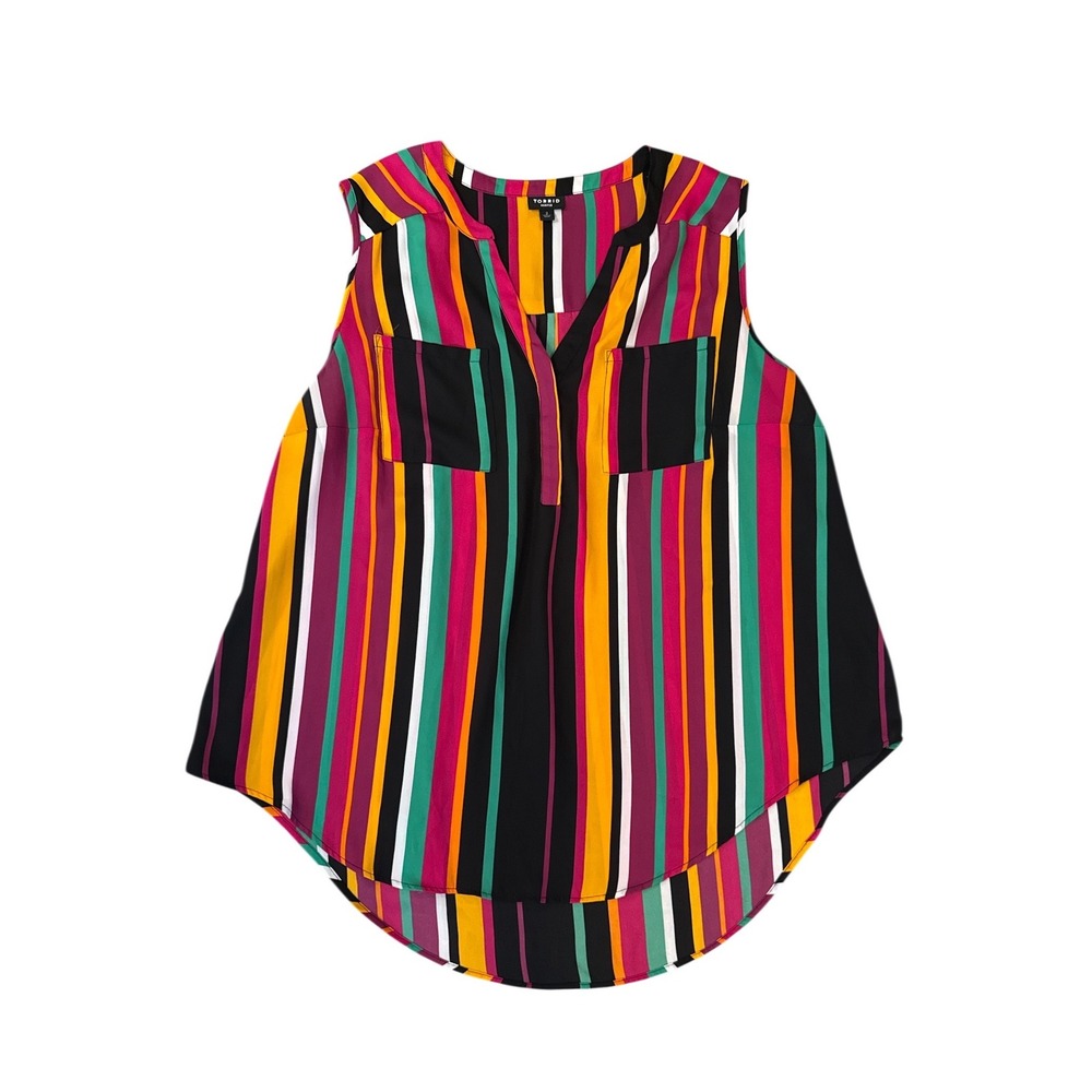 Torrid Harper Blouse Women 2 Multicolor Good Striped Sleeveless Split Neck Top